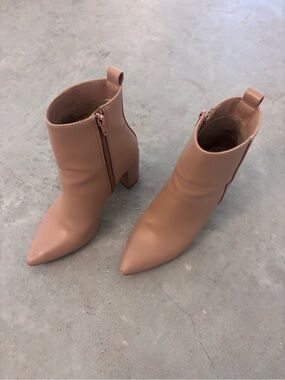 Nude Pointed Toe Block Heel Booties - Size 6.5